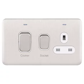 Schneider Electric Lisse Deco 45A 2-Gang DP Cooker Switch & 13A DP Switched Socket Brushed Stainless Steel with LED with White Inserts 4 Schneider Electric Lisse Deco 45A 2-Gang DP Cooker Switch & 13A DP Switched Socket Brushed Stainless Steel with LED with White Inserts - Image 2