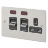 MK Edge 45A 2-Gang DP Cooker Switch & 13A DP Switched Socket Brushed Stainless Steel with Neon with Black Inserts -Steel Switches Sales 123FF P