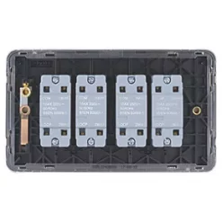 Schneider Electric Lisse Deco 10AX 4-Gang 2-Way Light Switch Brushed Stainless Steel with Black Inserts -Steel Switches Sales 124FF A3