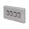 Schneider Electric Lisse Deco 10AX 4-Gang 2-Way Light Switch Brushed Stainless Steel with Black Inserts -Steel Switches Sales 124FF P