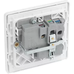 British General Evolve 13A 1-Gang SP Switched Socket Brushed Steel with White Inserts -Steel Switches Sales 126RF A4