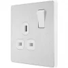 British General Evolve 13A 1-Gang SP Switched Socket Brushed Steel with White Inserts -Steel Switches Sales 126RF P