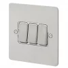MK Edge 10AX 3-Gang 2-Way Switch Brushed Stainless Steel with White Inserts -Steel Switches Sales 155FF P