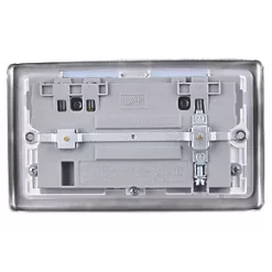 LAP 13A 2-Gang SP Switched Wi-Fi Extender + 2.1A 1-Outlet Type A USB Charger Brushed Steel with White Inserts -Steel Switches Sales 170FV A2