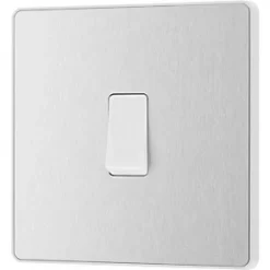 British General Evolve 20A 16AX 1-Gang Intermediate Light Switch Brushed Steel with White Inserts -Steel Switches Sales 171PX A3