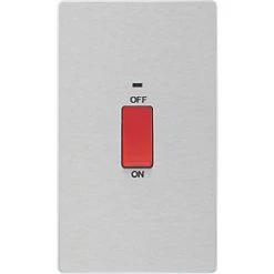British General Evolve 45A 1-Gang 2-Pole Cooker Switch Brushed Steel with LED with White Inserts -Steel Switches Sales 174PY A2