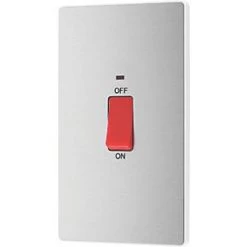 British General Evolve 45A 1-Gang 2-Pole Cooker Switch Brushed Steel with LED with White Inserts -Steel Switches Sales 174PY A3