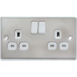 LAP 13A 2-Gang SP Switched Plug Socket Brushed Stainless Steel with White Inserts 5 Pack -Steel Switches Sales 1772C A2