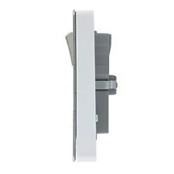 LAP 13A 2-Gang SP Switched Socket + 3.1A 2-Outlet Type A USB Charger Brushed Stainless Steel with White Inserts -Steel Switches Sales 1861P A4