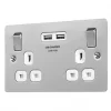 LAP 13A 2-Gang SP Switched Socket + 3.1A 2-Outlet Type A USB Charger Brushed Stainless Steel with White Inserts -Steel Switches Sales 1861P P