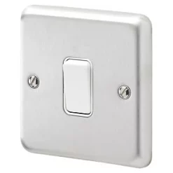 MK Albany Plus 10AX 1-Gang 2-Way Switch Brushed Stainless Steel with White Inserts