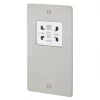 MK Edge 2-Gang Dual Voltage Shaver Socket 115 / 230V Brushed Stainless Steel with White Inserts -Steel Switches Sales 214FF P