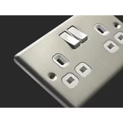 LAP 13A 2-Gang SP Switched Plug Socket Brushed Stainless Steel with White Inserts -Steel Switches Sales 2162C A2