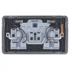 Schneider Electric Lisse Deco 13A 2-Gang DP Switched Plug Socket Brushed Stainless Steel with Black Inserts -Steel Switches Sales 233FF A3