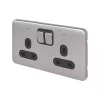 Schneider Electric Lisse Deco 13A 2-Gang DP Switched Plug Socket Brushed Stainless Steel with Black Inserts -Steel Switches Sales 233FF P
