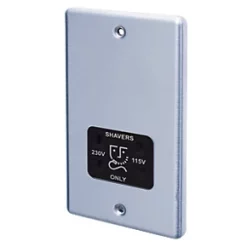 LAP 2-Gang Dual Voltage Shaver Socket 115 / 230V Brushed Stainless Steel with Black Inserts