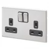 MK Aspect 13A 2-Gang DP Switched Plug Socket Brushed Stainless Steel with Black Inserts -Steel Switches Sales 252FF P