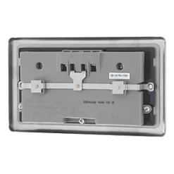 LAP 13A 2-Gang Unswitched Socket + 4.2A 4-Outlet Type A USB Charger Brushed Stainless Steel with Black Inserts -Steel Switches Sales 2564T A3