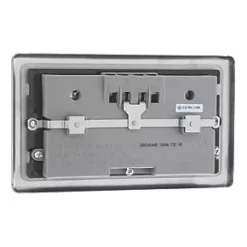 LAP 13A 2-Gang Unswitched Socket + 4.2A 4-Outlet Type A USB Charger Brushed Stainless Steel with Black Inserts -Steel Switches Sales 2564T A5
