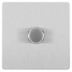 British General Evolve 1-Gang 2-Way LED Trailing Edge Single Push Dimmer Switch with Rotary Control Brushed Steel with White Inserts -Steel Switches Sales 259PY A2