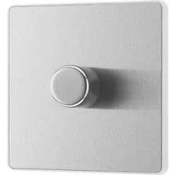 British General Evolve 1-Gang 2-Way LED Trailing Edge Single Push Dimmer Switch with Rotary Control Brushed Steel with White Inserts -Steel Switches Sales 259PY A3