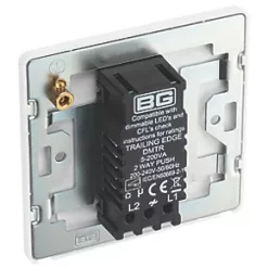 British General Evolve 1-Gang 2-Way LED Trailing Edge Single Push Dimmer Switch with Rotary Control Brushed Steel with White Inserts -Steel Switches Sales 259PY A4