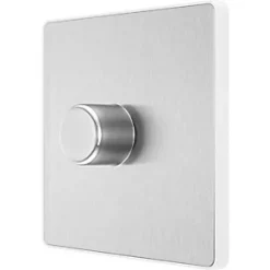 British General Evolve 1-Gang 2-Way LED Trailing Edge Single Push Dimmer Switch with Rotary Control Brushed Steel with White Inserts