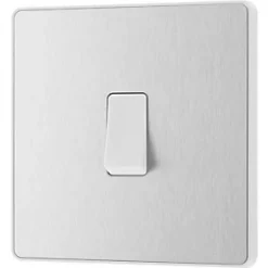 British General Evolve 20 A 16AX 1-Gang 2-Way Light Switch Brushed Steel with White Inserts -Steel Switches Sales 268PY A3