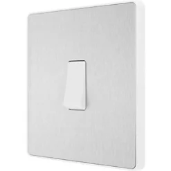 British General Evolve 20 A 16AX 1-Gang 2-Way Light Switch Brushed Steel with White Inserts