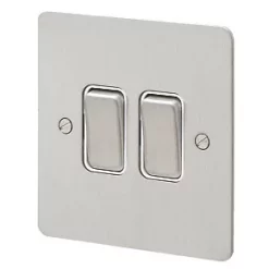 MK Edge 20AX 2-Gang 2-Way Switch Brushed Stainless Steel with White Inserts