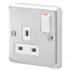 MK Albany Plus 13A 1-Gang DP Switched Plug Socket Brushed Stainless Steel with White Inserts -Steel Switches Sales 296FF P