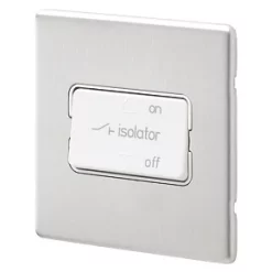 MK Aspect 10A 1-Gang 3-Pole Fan Isolator Switch Brushed Stainless Steel with White Inserts