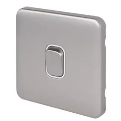 Schneider Electric Lisse Deco 10AX 1-Gang 2-Way Light Switch Brushed Stainless Steel with White Inserts