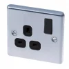 LAP 13A 1-Gang SP Switched Plug Socket Brushed Stainless Steel with Black Inserts -Steel Switches Sales 3234C P