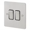 MK Edge 20AX 2-Gang 2-Way Light Switch Brushed Stainless Steel with Black Inserts -Steel Switches Sales 332FF P