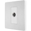 British General Evolve Coaxial TV / FM Socket Brushed Steel with White Inserts -Steel Switches Sales 334RF P