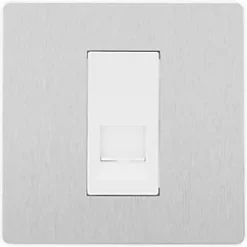 British General Evolve Slave Telephone Socket Brushed Steel with White Inserts -Steel Switches Sales 339RF A2