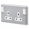 MK Albany Plus 13A 2-Gang DP Switched Plug Socket Brushed Stainless Steel with White Inserts -Steel Switches Sales 342FF P