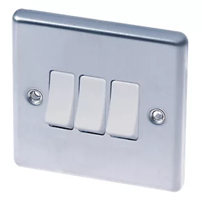 LAP 10AX 3-Gang 2-Way Light Switch Brushed Stainless Steel with White Inserts 3 LAP 10AX 3-Gang 2-Way Light Switch Brushed Stainless Steel with White Inserts