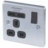 LAP 13A 1-Gang SP Switched Socket + 2.1A 2-Outlet Type A USB Charger Brushed Stainless Steel with Black Inserts -Steel Switches Sales 3597F P