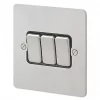MK Edge 10AX 3-Gang 2-Way Light Switch Brushed Stainless Steel with Black Inserts -Steel Switches Sales 360FF P