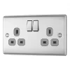 British General Nexus Metal 13A 2-Gang SP Switched Plug Socket Brushed Steel with Graphite Inserts -Steel Switches Sales 36590 P