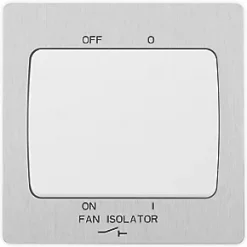 British General Evolve 10A 1-Gang 3-Pole Fan Isolator Switch Brushed Steel with White Inserts -Steel Switches Sales 378PX A2