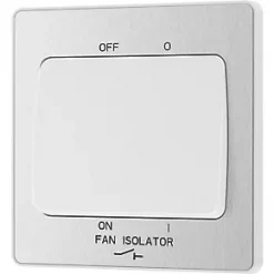 British General Evolve 10A 1-Gang 3-Pole Fan Isolator Switch Brushed Steel with White Inserts -Steel Switches Sales 378PX A3