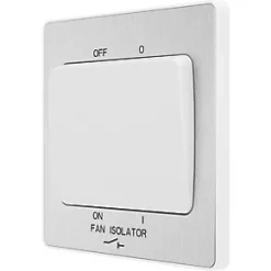 British General Evolve 10A 1-Gang 3-Pole Fan Isolator Switch Brushed Steel with White Inserts