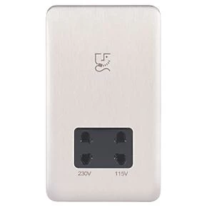 Schneider Electric Lisse Deco 2-Gang Dual Voltage Shaver Socket 115 / 230V Brushed Stainless Steel with Black Inserts 4 Schneider Electric Lisse Deco 2-Gang Dual Voltage Shaver Socket 115 / 230V Brushed Stainless Steel with Black Inserts - Image 2