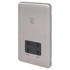 Schneider Electric Lisse Deco 2-Gang Dual Voltage Shaver Socket 115 / 230V Brushed Stainless Steel with Black Inserts