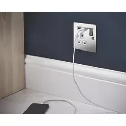 LAP 13A 1-Gang SP Switched Socket + 2.1A 2-Outlet Type A USB Charger Brushed Stainless Steel with White Inserts -Steel Switches Sales 4101F A3