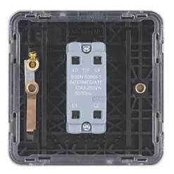 Schneider Electric Lisse Deco 10AX 1-Gang Intermediate Switch Brushed Stainless Steel with Black Inserts -Steel Switches Sales 410FF A3