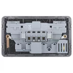 Schneider Electric Lisse Deco 13A 2-Gang SP Switched Socket + 2.1A 2-Outlet Type A USB Charger Brushed Stainless Steel with Black Inserts -Steel Switches Sales 440CC A3